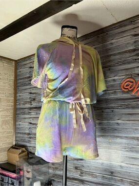 ★ Pastel Tie Dye Lounge Set Hooded Top & Shorts Cozy Chic